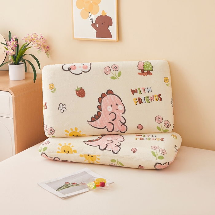 翎盈家纺 2025新款牛奶绒深睡枕专用枕套面包记忆枕枕头套 淘气恐龙