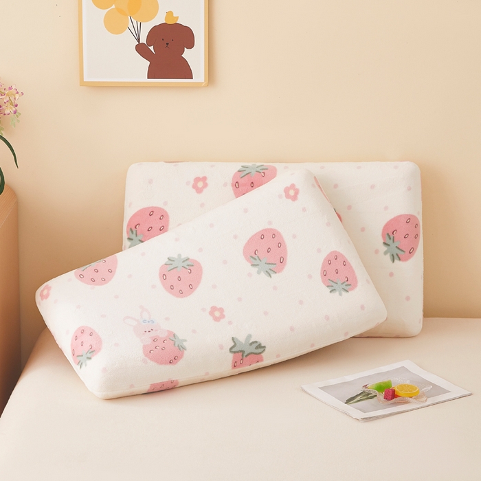 91家纺网 家纺一手货源 找家纺 翎盈家纺 2025新款牛奶绒深睡枕专用枕套面包记忆枕枕头套 奶油草莓