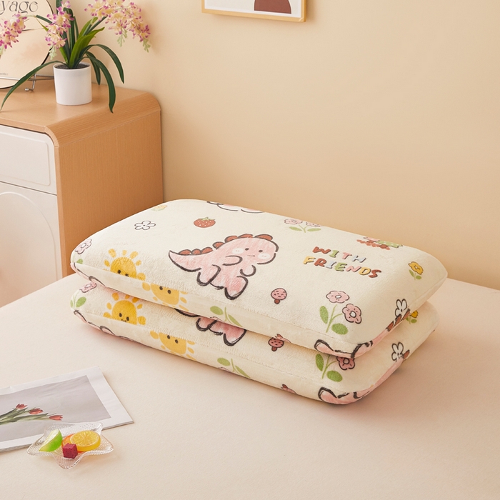 91家纺网 家纺一手货源 找家纺 翎盈家纺 2025新款牛奶绒深睡枕专用枕套面包记忆枕枕头套 淘气恐龙