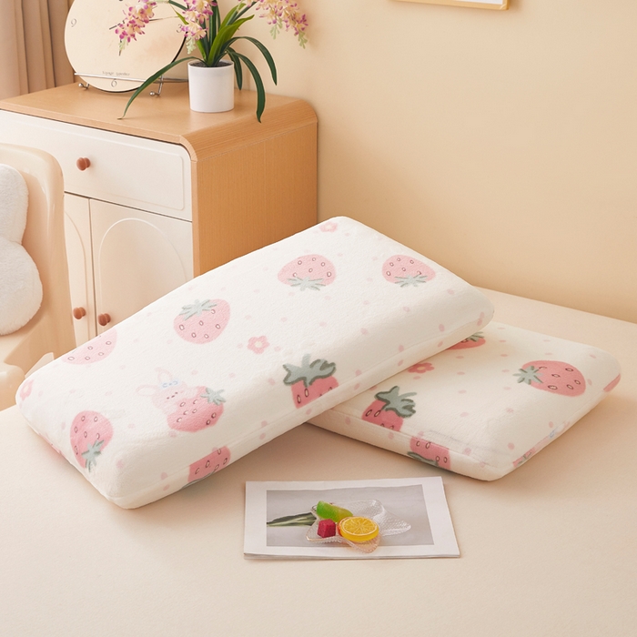 91家纺网 家纺一手货源 找家纺 翎盈家纺 2025新款牛奶绒深睡枕专用枕套面包记忆枕枕头套 奶油草莓