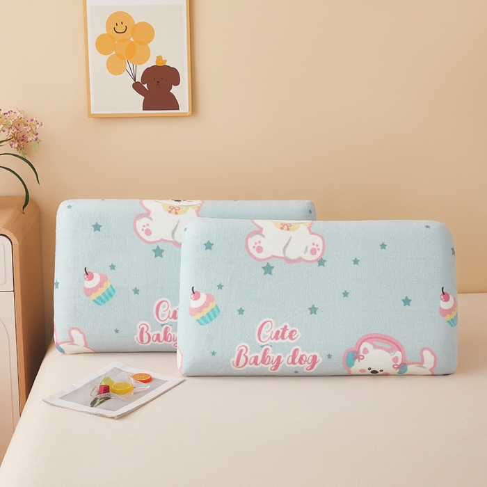 91家纺网 家纺一手货源 找家纺 翎盈家纺 2025新款牛奶绒深睡枕专用枕套面包记忆枕枕头套 比尔狗蓝