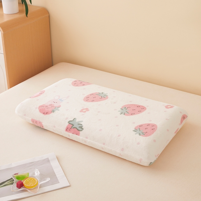 91家纺网 家纺一手货源 找家纺 翎盈家纺 2025新款牛奶绒深睡枕专用枕套面包记忆枕枕头套 奶油草莓