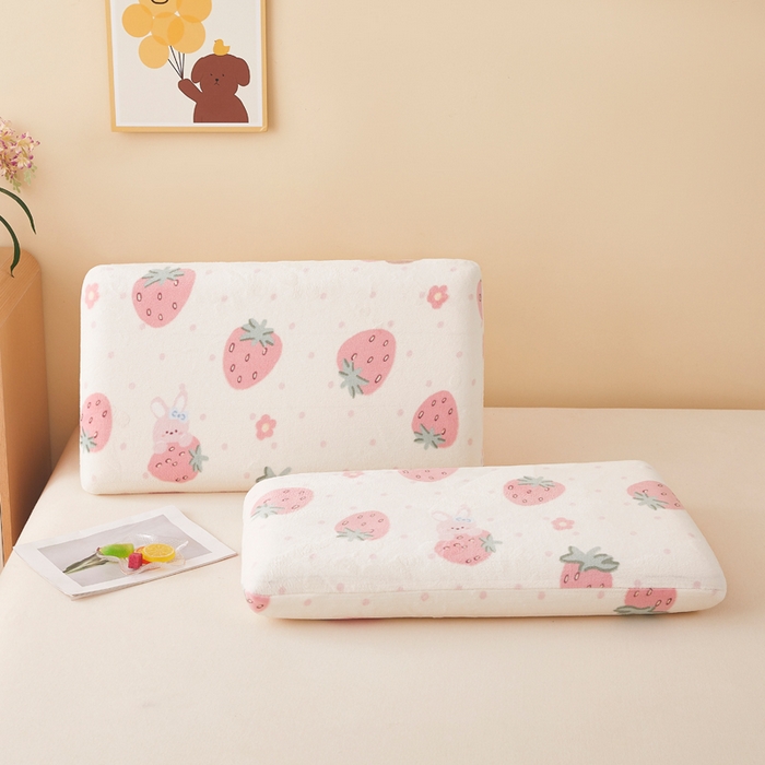 91家纺网 家纺一手货源 找家纺 翎盈家纺 2025新款牛奶绒深睡枕专用枕套面包记忆枕枕头套 奶油草莓