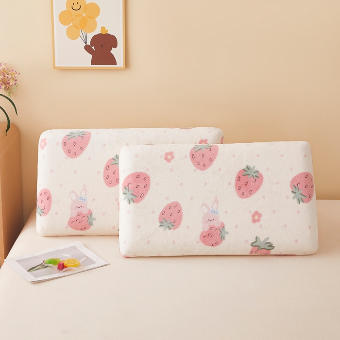 91家纺网 家纺一手货源 找家纺 翎盈家纺 2025新款牛奶绒深睡枕专用枕套面包记忆枕枕头套 奶油草莓