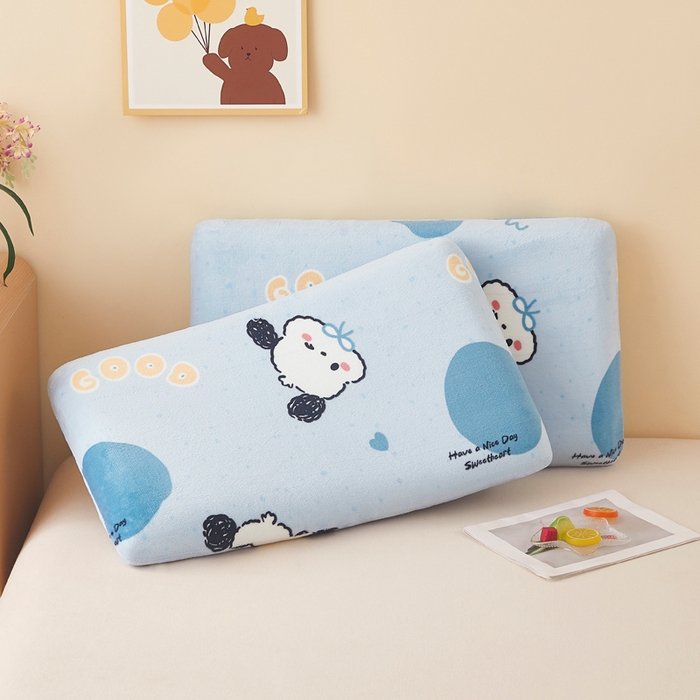 91家纺网 家纺一手货源 找家纺 翎盈家纺 2025新款牛奶绒深睡枕专用枕套面包记忆枕枕头套 帕恰狗蓝