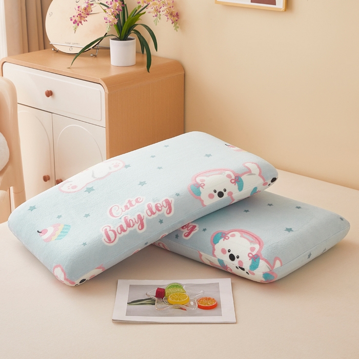 91家纺网 家纺一手货源 找家纺 翎盈家纺 2025新款牛奶绒深睡枕专用枕套面包记忆枕枕头套 比尔狗蓝