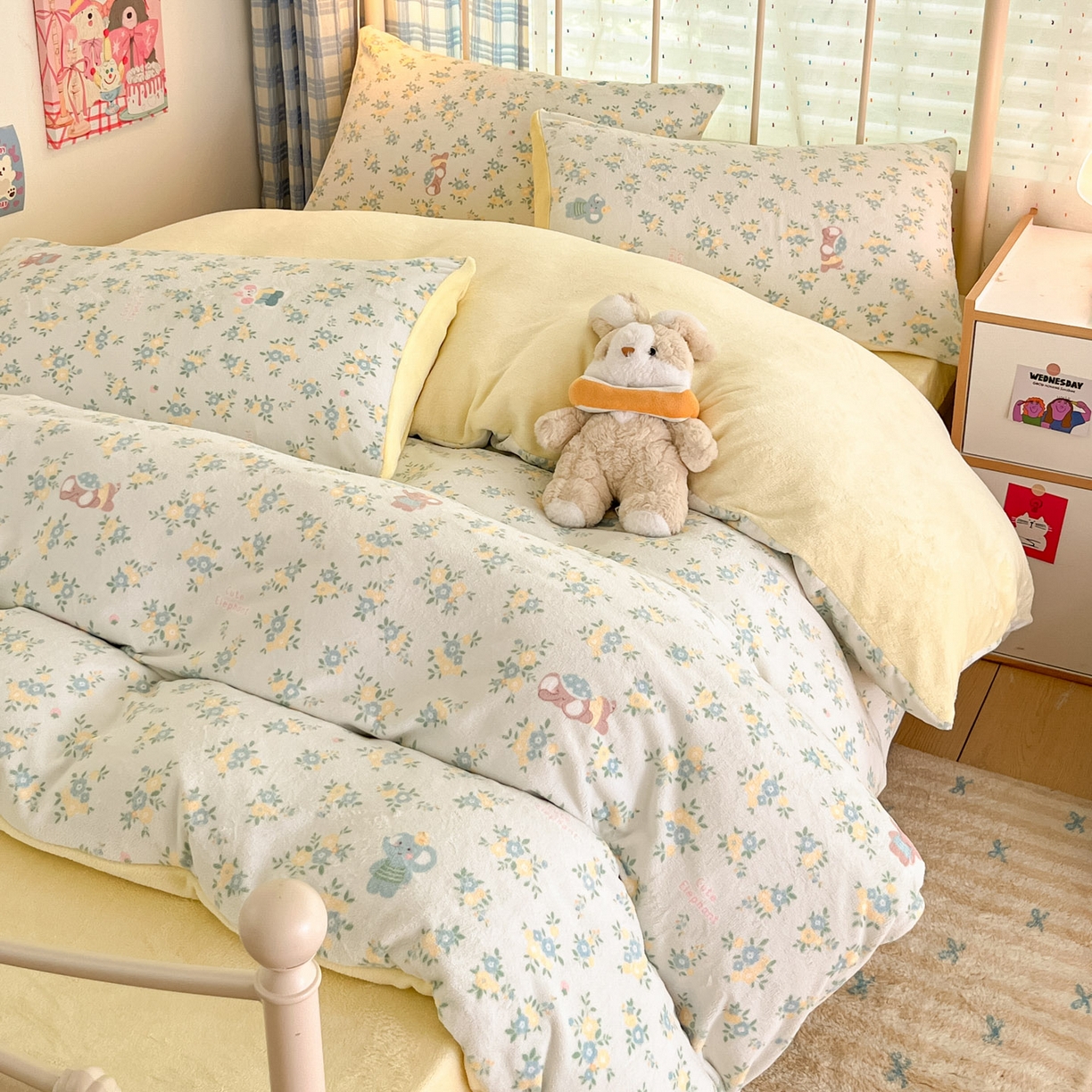 梦洋家纺 2025新款软fufu加厚保暖可爱系牛奶绒宿舍床套件系列 茉莉小象