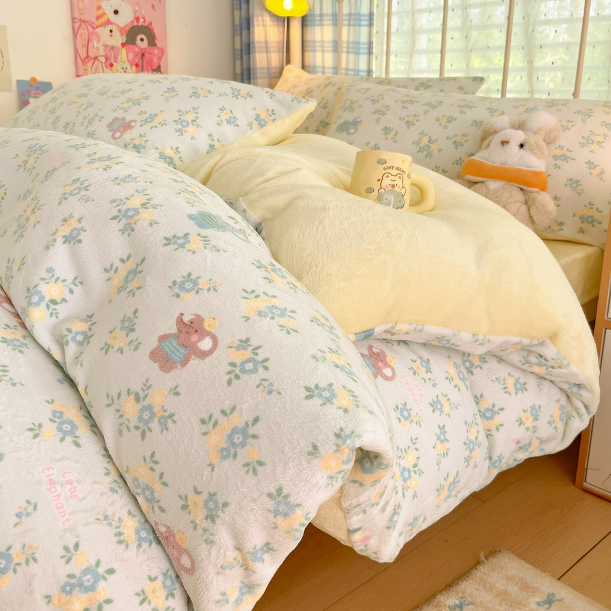 91家纺网 家纺一手货源 找家纺 梦洋家纺 2025新款软fufu加厚保暖可爱系牛奶绒宿舍床套件系列 茉莉小象