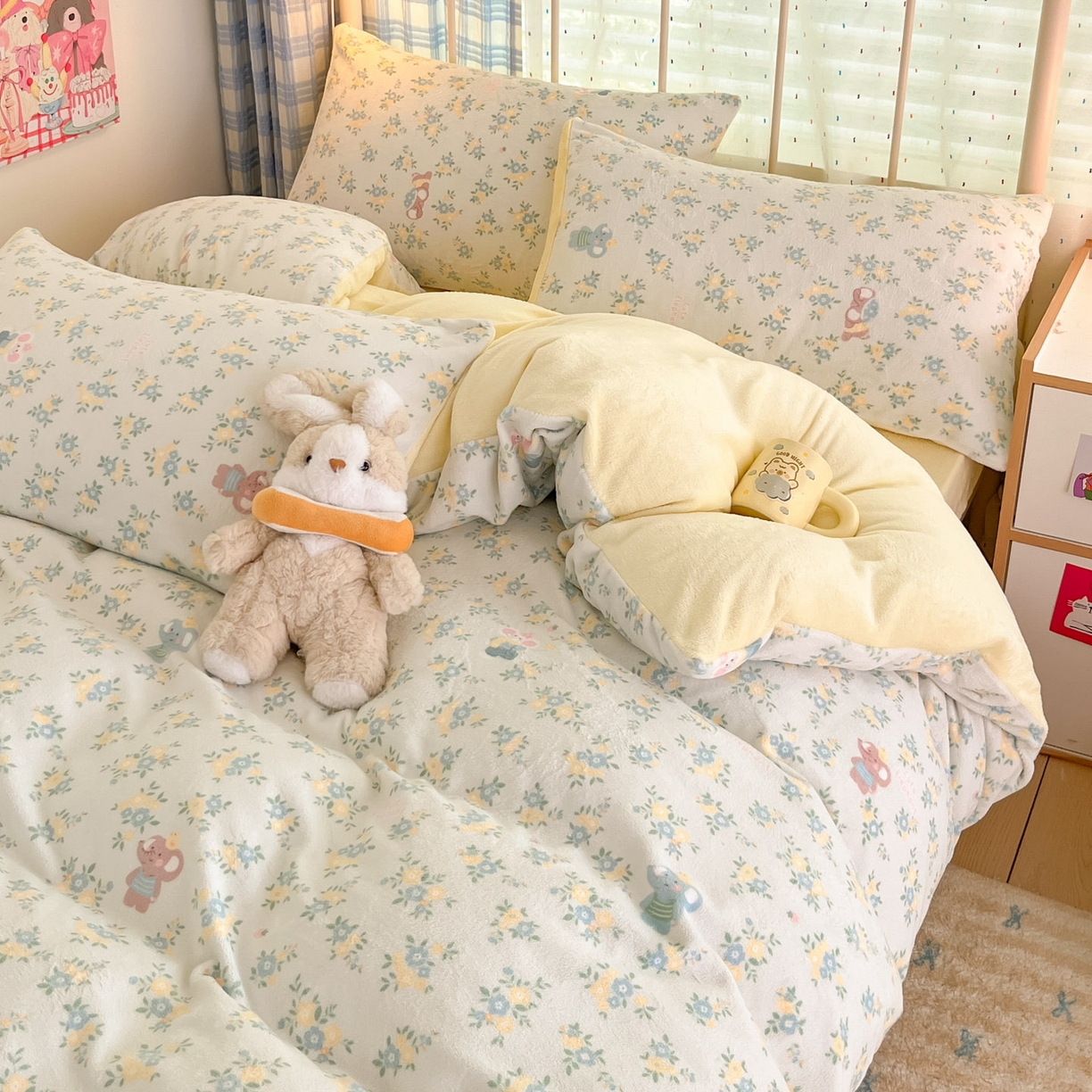 91家纺网 家纺一手货源 找家纺 梦洋家纺 2025新款软fufu加厚保暖可爱系牛奶绒宿舍床套件系列 茉莉小象