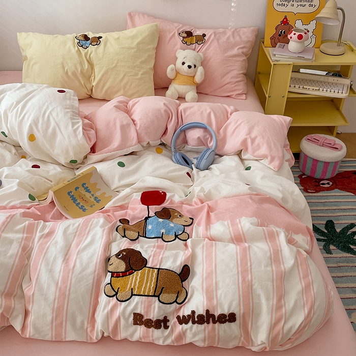 91家纺网 家纺一手货源 找家纺 彩韵家纺 2025新款水洗棉毛巾绣可爱猫咪系列 可爱腊肠狗