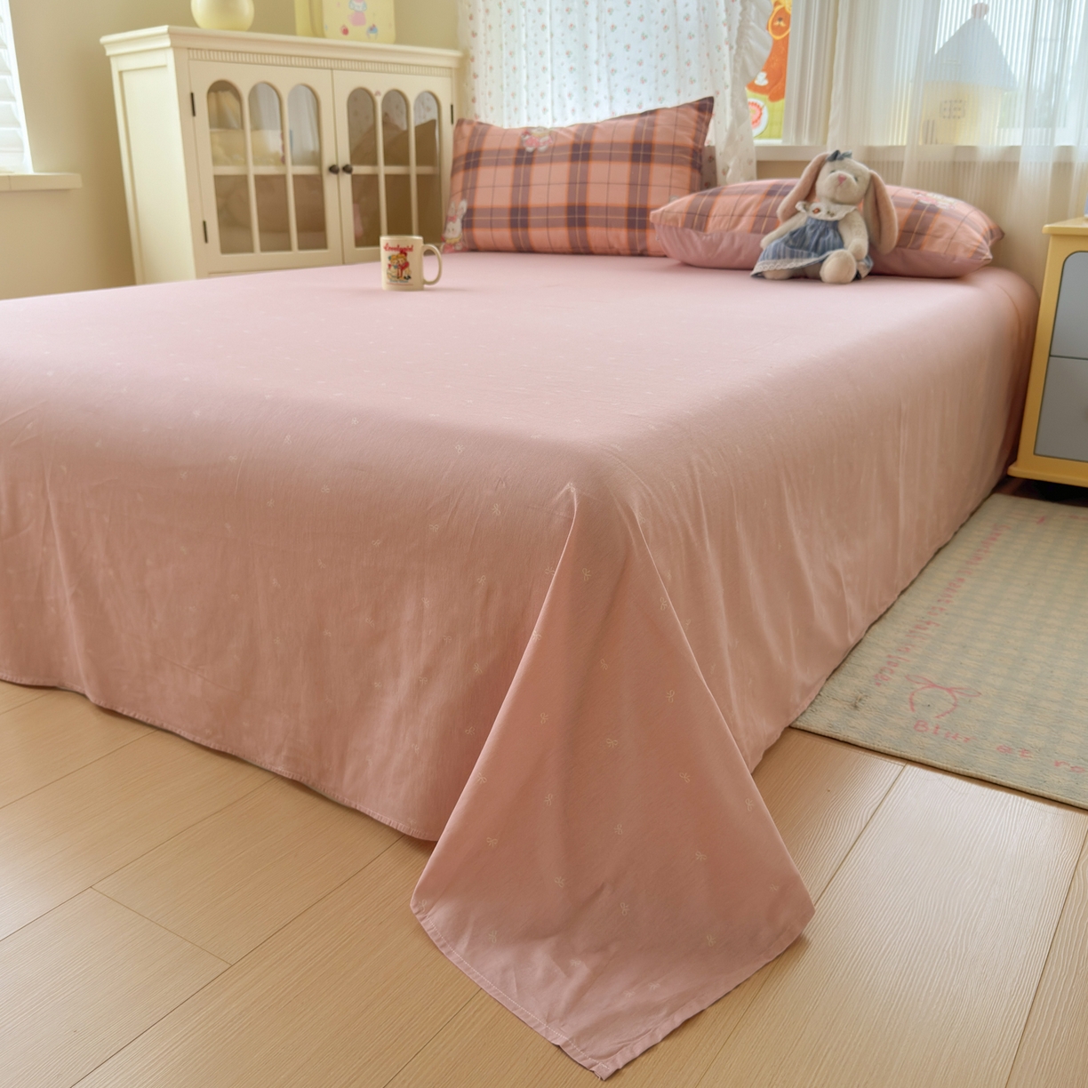 91家纺网 家纺一手货源 找家纺 清雅福 2026春夏新品全棉13070萌趣系列四件套 芮贝塔-粉格