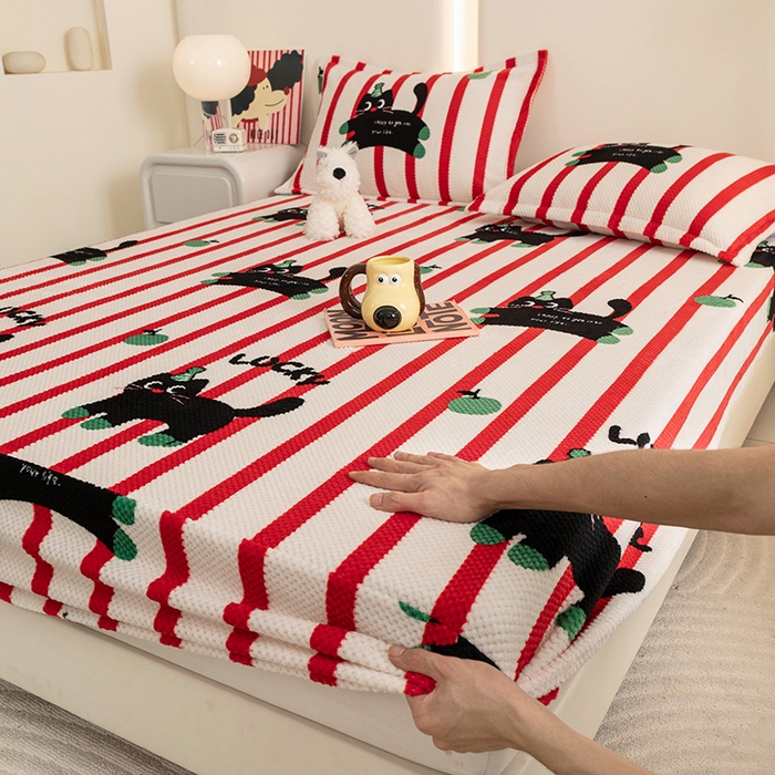 91家纺网 家纺一手货源 找家纺 （总）倾慕家纺 2025新款立体菠萝格印花保暖床笠