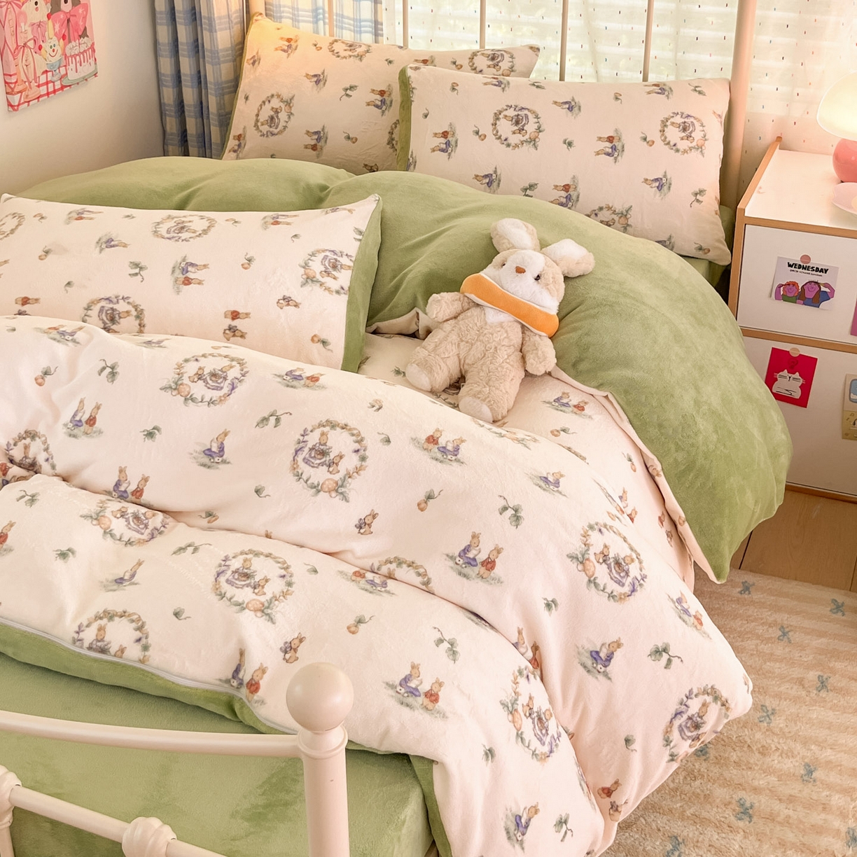 梦洋家纺 2025新款软fufu加厚保暖可爱系牛奶绒宿舍床套件系列 小兔幻境