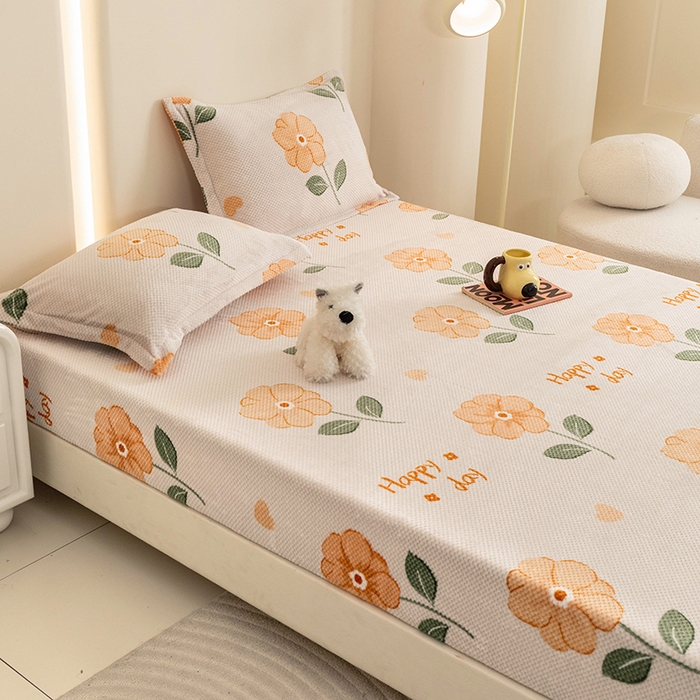 91家纺网 家纺一手货源 找家纺 倾慕家纺 2026新款立体菠萝格印花保暖床笠 黄小花