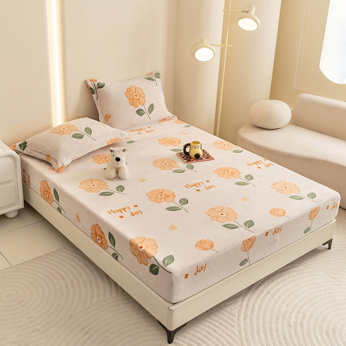 91家纺网 家纺一手货源 找家纺 倾慕家纺 2026新款立体菠萝格印花保暖床笠 黄小花