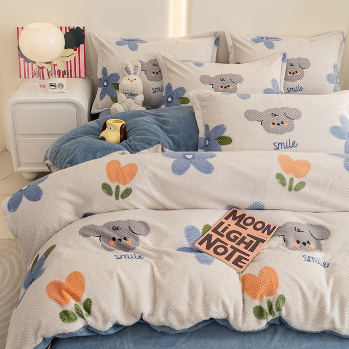 91家纺网 家纺一手货源 找家纺 倾慕家纺 2026新款立体菠萝格印花保暖单被套 考拉狗