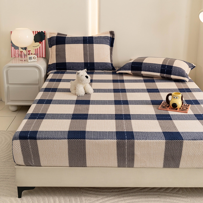 91家纺网 家纺一手货源 找家纺 倾慕家纺 2026新款立体菠萝格印花保暖床笠 罗马格