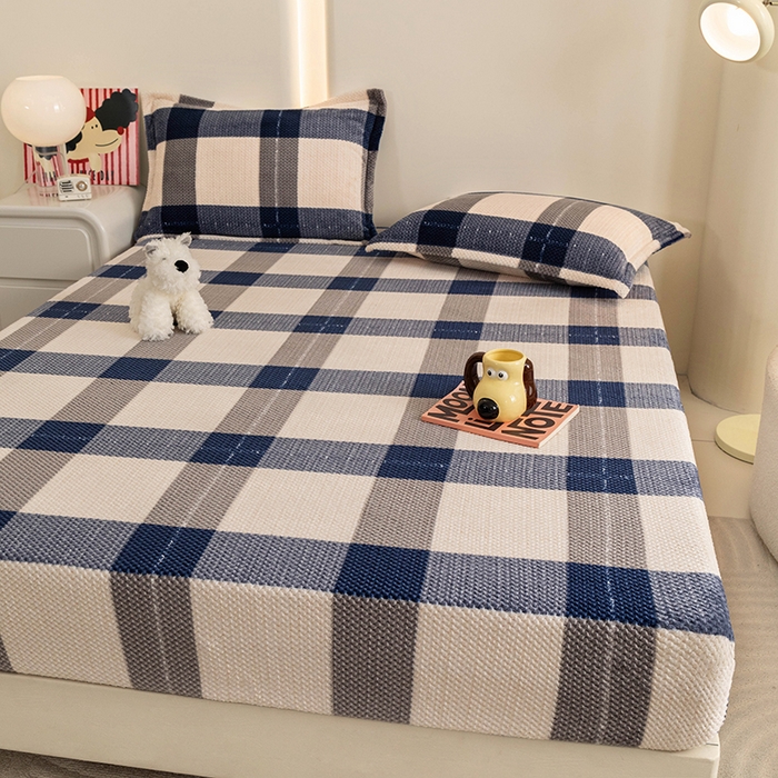 91家纺网 家纺一手货源 找家纺 倾慕家纺 2026新款立体菠萝格印花保暖床笠 罗马格