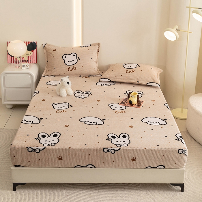 倾慕家纺 2026新款立体菠萝格印花保暖床笠 米粒乐园