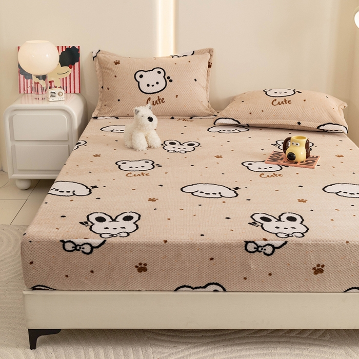 91家纺网 家纺一手货源 找家纺 倾慕家纺 2026新款立体菠萝格印花保暖床笠 米粒乐园