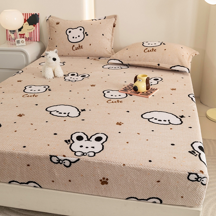 91家纺网 家纺一手货源 找家纺 倾慕家纺 2026新款立体菠萝格印花保暖床笠 米粒乐园