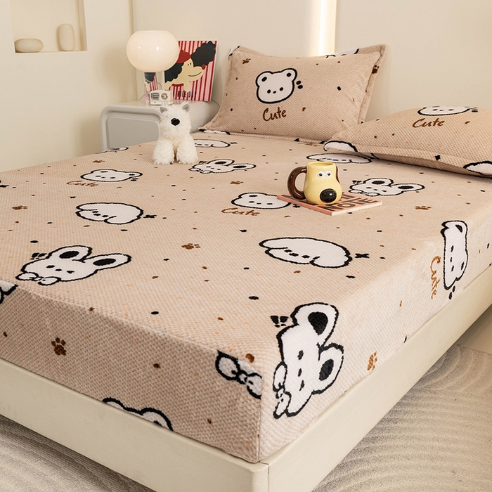 91家纺网 家纺一手货源 找家纺 倾慕家纺 2026新款立体菠萝格印花保暖床笠 米粒乐园