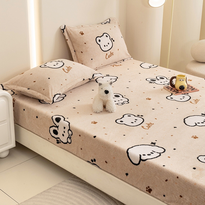 91家纺网 家纺一手货源 找家纺 倾慕家纺 2026新款立体菠萝格印花保暖床笠 米粒乐园