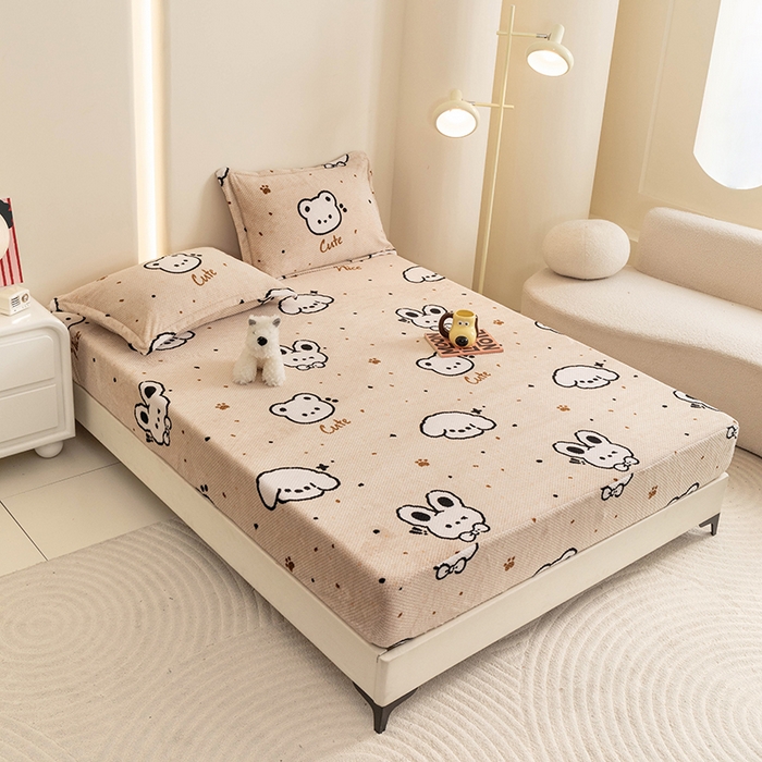 91家纺网 家纺一手货源 找家纺 倾慕家纺 2026新款立体菠萝格印花保暖床笠 米粒乐园