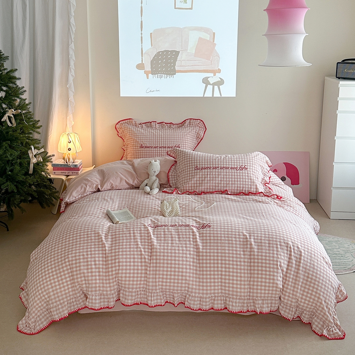 91家纺网 家纺一手货源 找家纺 琳可家居 2023新款小藤叶系列牛奶绒全棉两用床盖三件套 兔紫-小藤叶系列