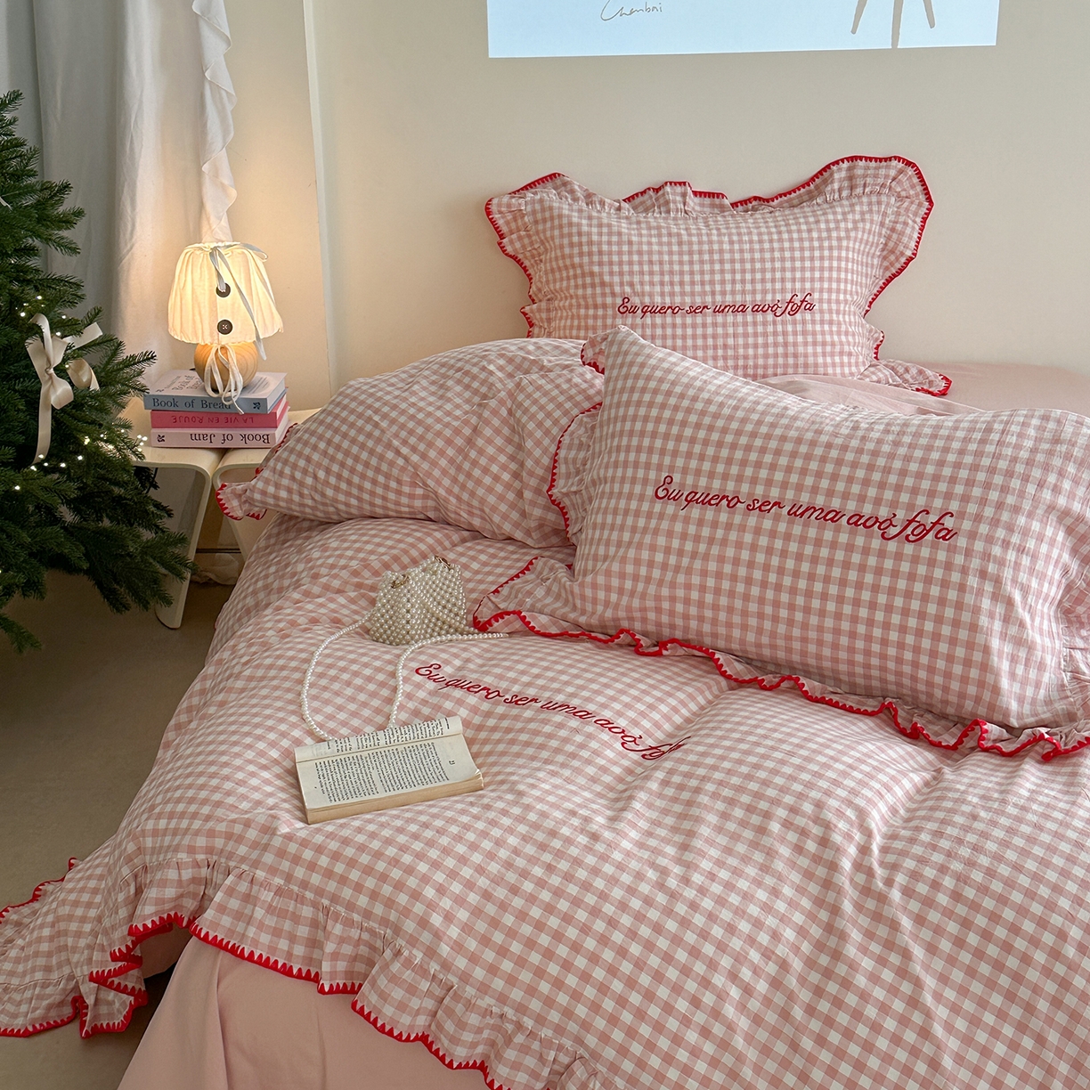 91家纺网 家纺一手货源 找家纺 （总）琳可家居 2025新款全棉色织水洗棉刺绣款四件套-甜心系列