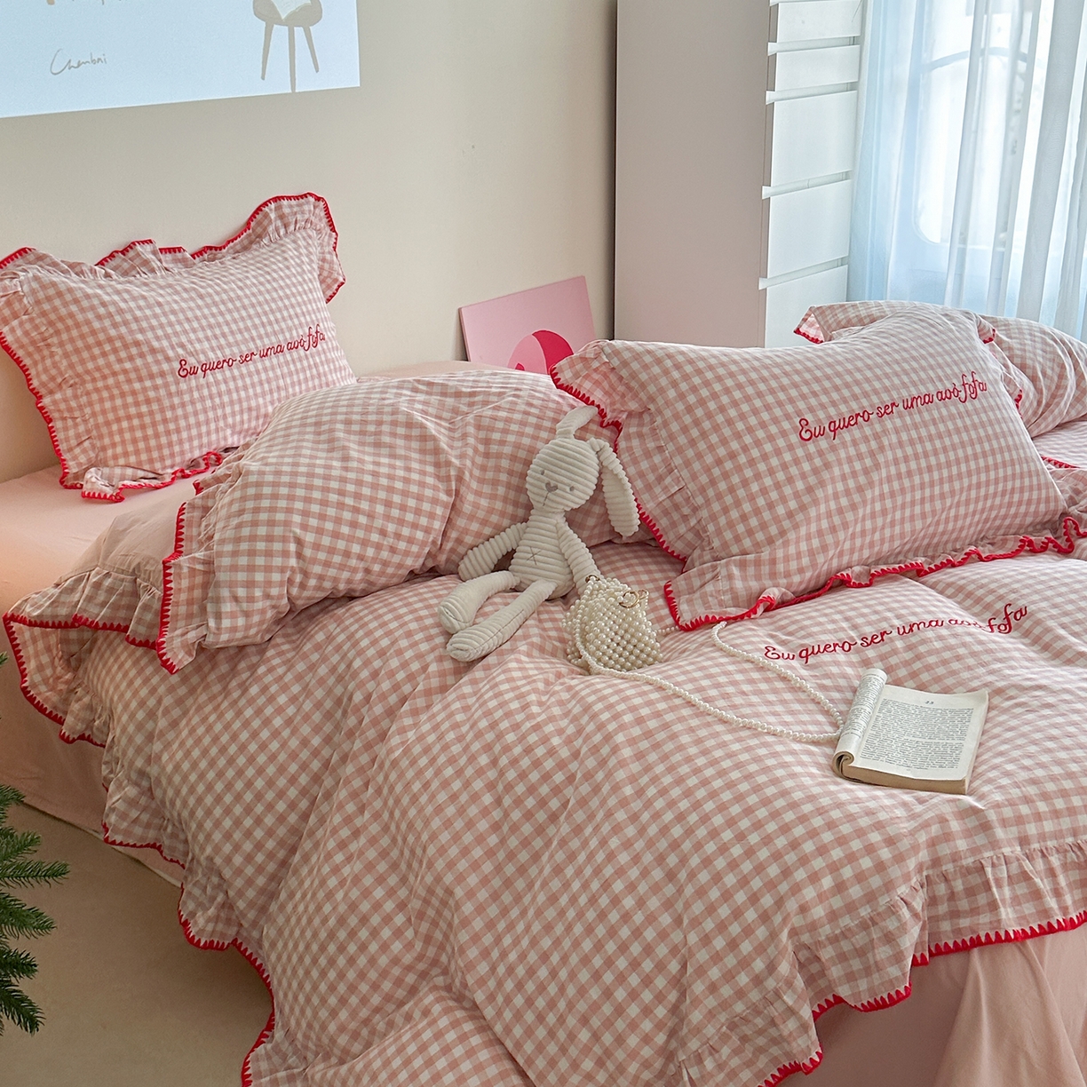 91家纺网 家纺一手货源 找家纺 （总）琳可家居 2025新款全棉色织水洗棉刺绣款四件套-甜心系列