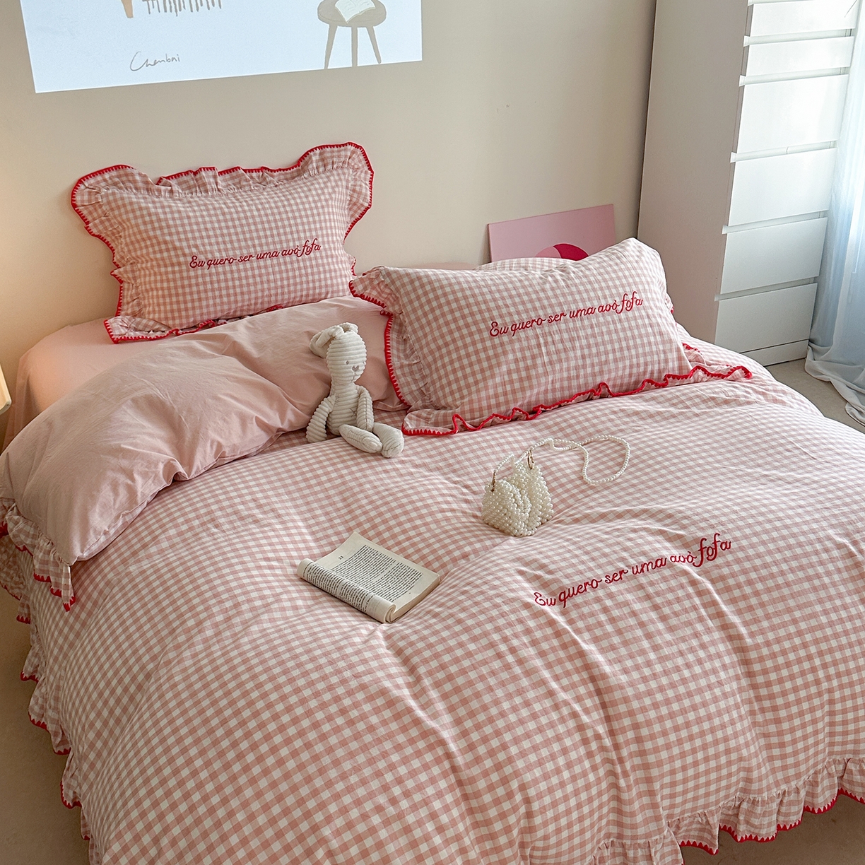 91家纺网 家纺一手货源 找家纺 （总）琳可家居 2025新款全棉色织水洗棉刺绣款四件套-甜心系列