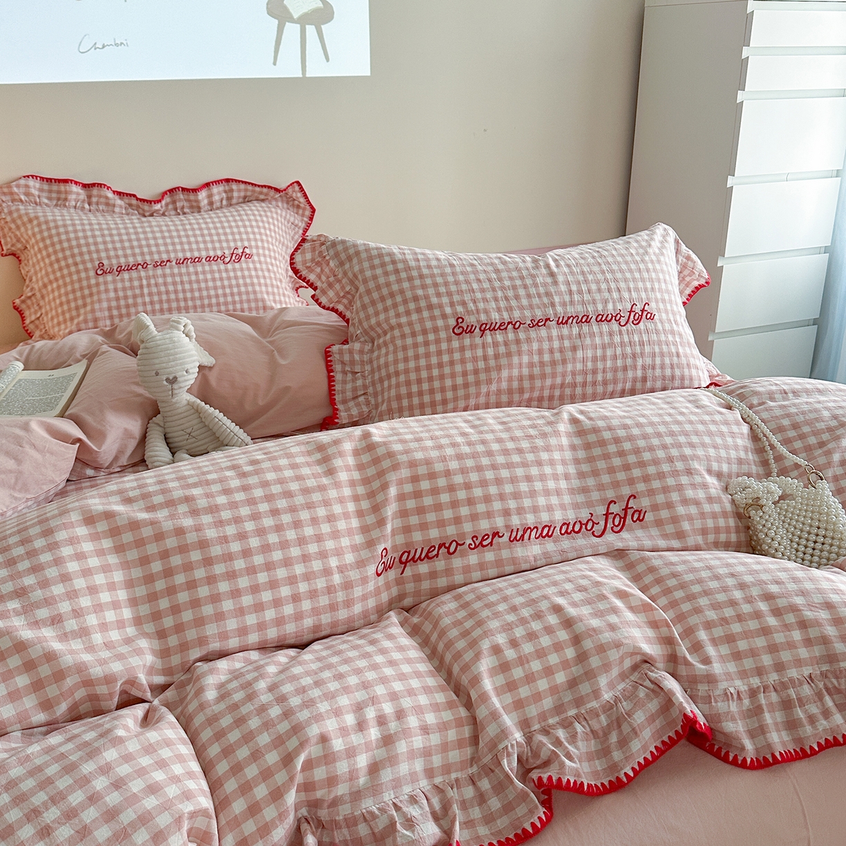 91家纺网 家纺一手货源 找家纺 （总）琳可家居 2025新款全棉色织水洗棉刺绣款四件套-甜心系列