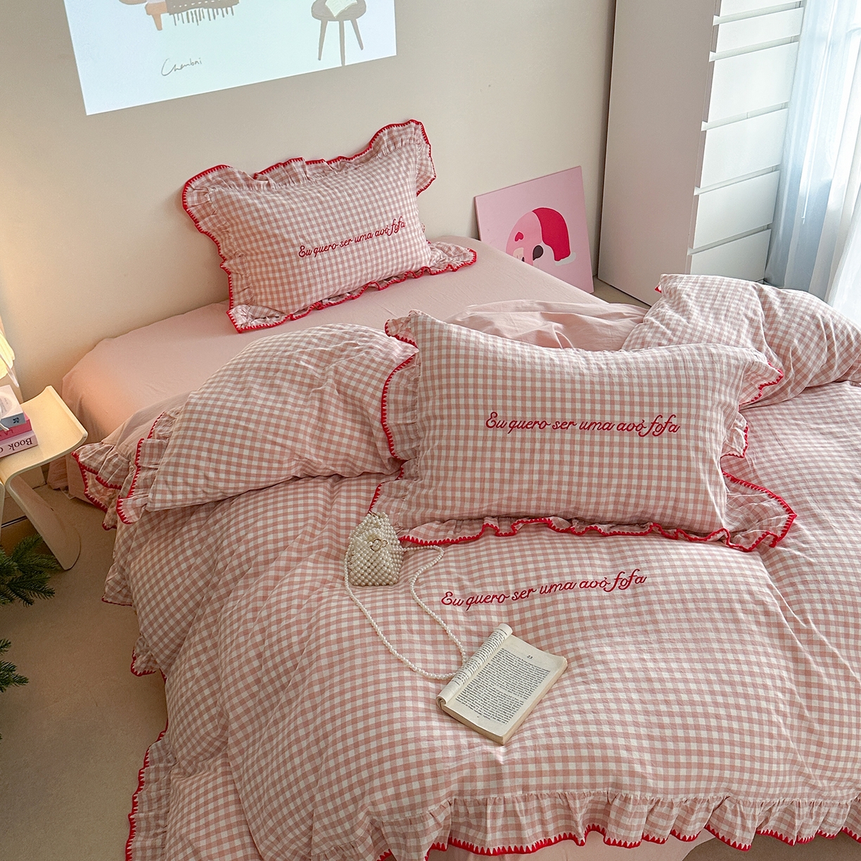 91家纺网 家纺一手货源 找家纺 （总）琳可家居 2025新款全棉色织水洗棉刺绣款四件套-甜心系列