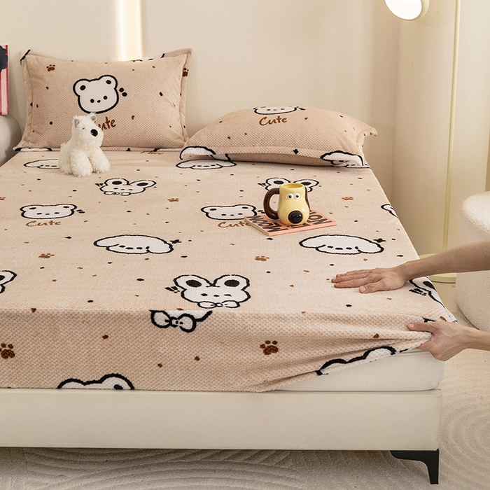 91家纺网 家纺一手货源 找家纺 倾慕家纺 2026新款立体菠萝格印花保暖床笠 米粒乐园