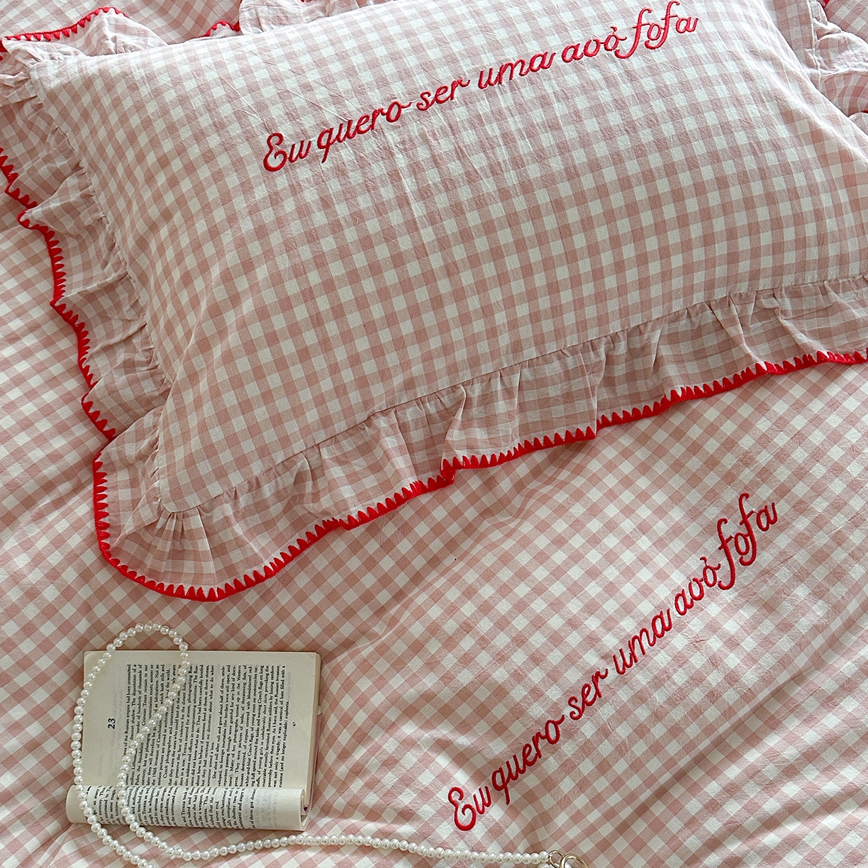 91家纺网 家纺一手货源 找家纺 琳可家居 2025新款全棉色织水洗棉刺绣款四件套-甜心系列 甜心-粉