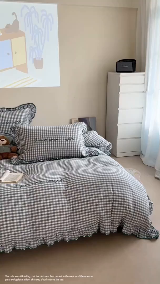 91家纺网 家纺一手货源 找家纺 琳可家居 2025新款全棉色织水洗棉刺绣款四件套-甜心系列 甜心-蓝