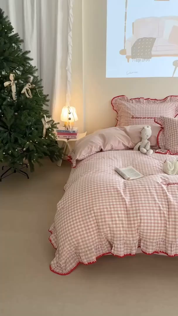 91家纺网 家纺一手货源 找家纺 （总）琳可家居 2025新款全棉色织水洗棉刺绣款四件套-甜心系列