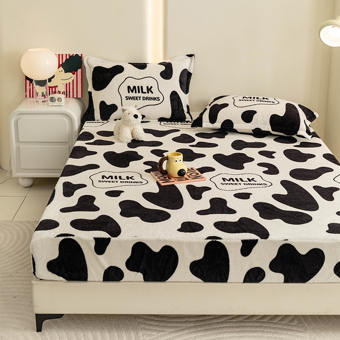 91家纺网 家纺一手货源 找家纺 倾慕家纺 2026新款立体菠萝格印花保暖床笠 奶牛咖啡