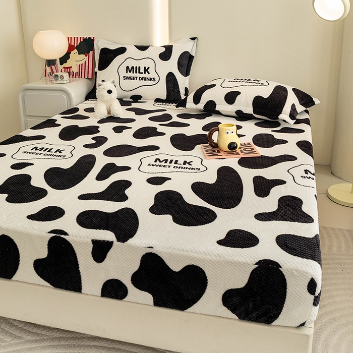 91家纺网 家纺一手货源 找家纺 倾慕家纺 2026新款立体菠萝格印花保暖床笠 奶牛咖啡