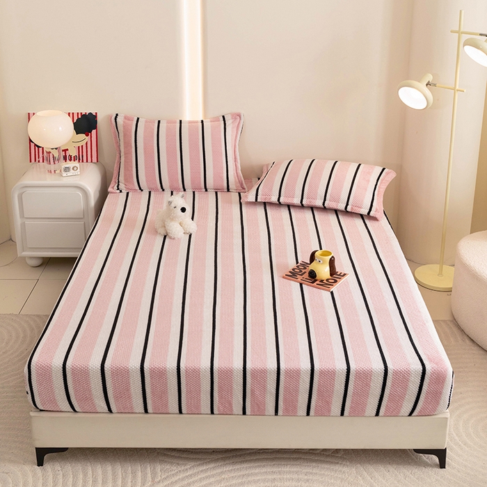 倾慕家纺 2026新款立体菠萝格印花保暖床笠 挪威粉