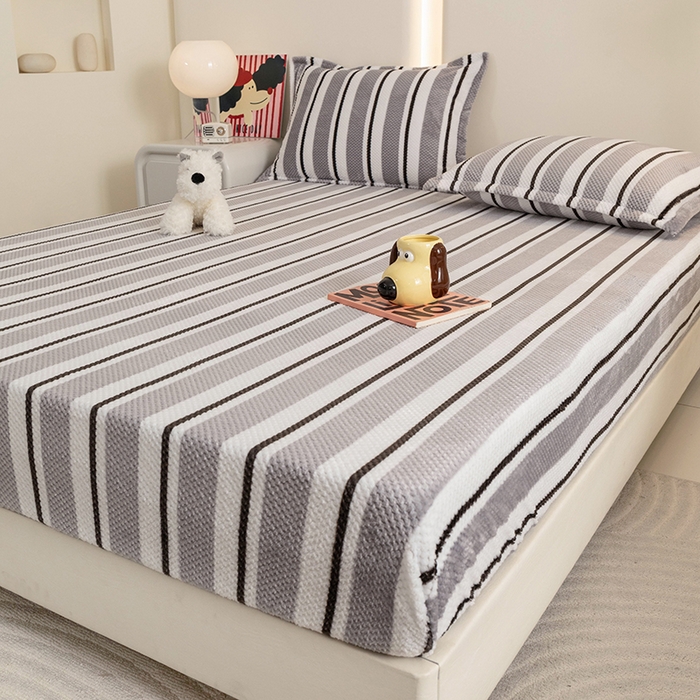 91家纺网 家纺一手货源 找家纺 倾慕家纺 2026新款立体菠萝格印花保暖床笠 挪威灰