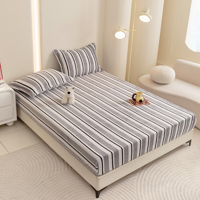 91家纺网 家纺一手货源 找家纺 倾慕家纺 2026新款立体菠萝格印花保暖床笠 挪威灰