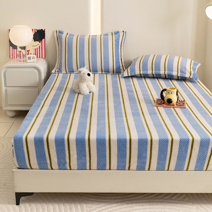 91家纺网 家纺一手货源 找家纺 倾慕家纺 2026新款立体菠萝格印花保暖床笠 挪威蓝