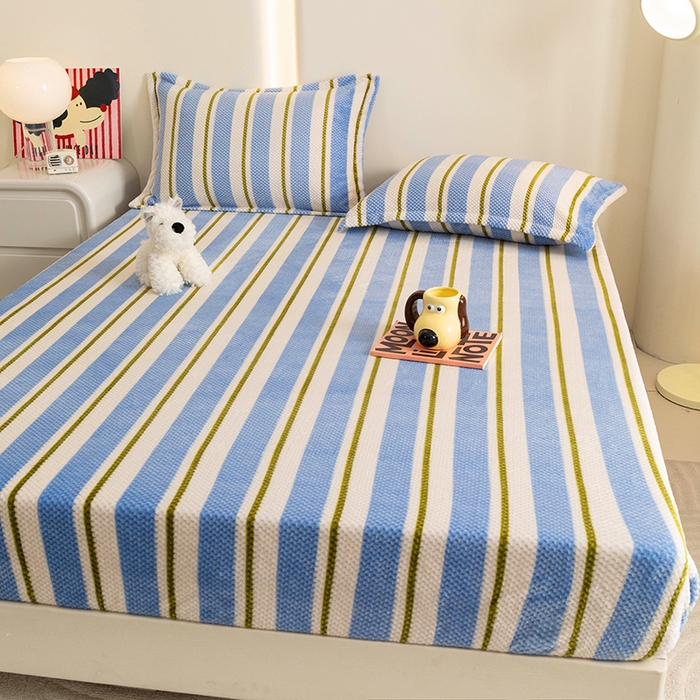 91家纺网 家纺一手货源 找家纺 倾慕家纺 2026新款立体菠萝格印花保暖床笠 挪威蓝