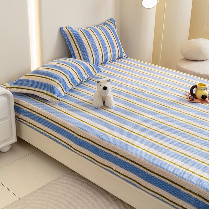 91家纺网 家纺一手货源 找家纺 倾慕家纺 2026新款立体菠萝格印花保暖床笠 挪威蓝