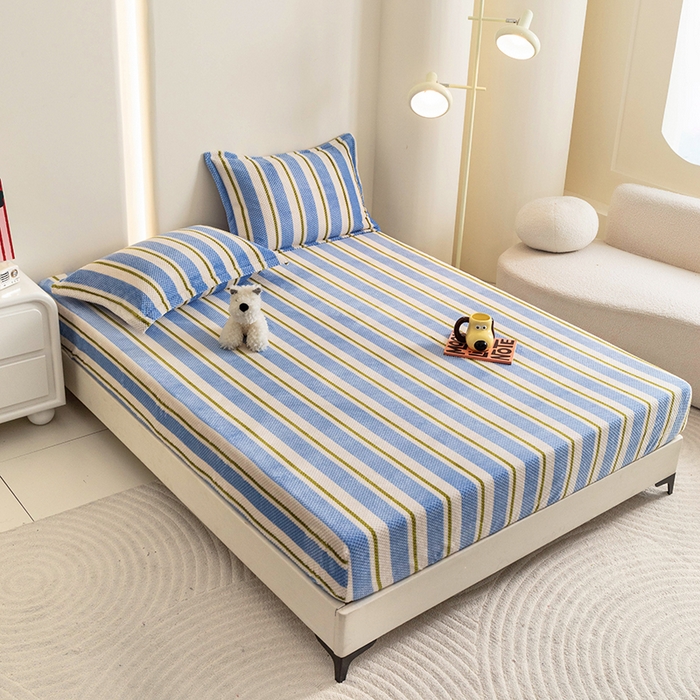 91家纺网 家纺一手货源 找家纺 倾慕家纺 2026新款立体菠萝格印花保暖床笠 挪威蓝