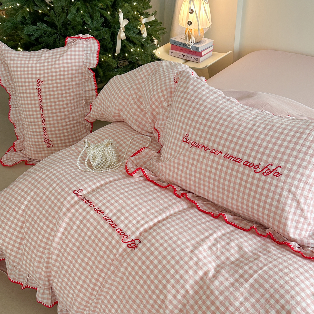 91家纺网 家纺一手货源 找家纺 （总）琳可家居 2025新款全棉色织水洗棉刺绣款四件套-甜心系列