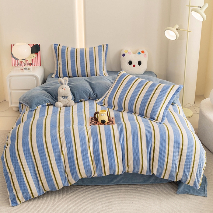 倾慕家纺 2026新款立体菠萝格印花保暖单被套 挪威蓝