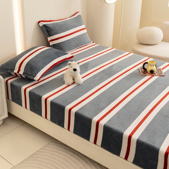 91家纺网 家纺一手货源 找家纺 倾慕家纺 2026新款立体菠萝格印花保暖床笠 英伦横条